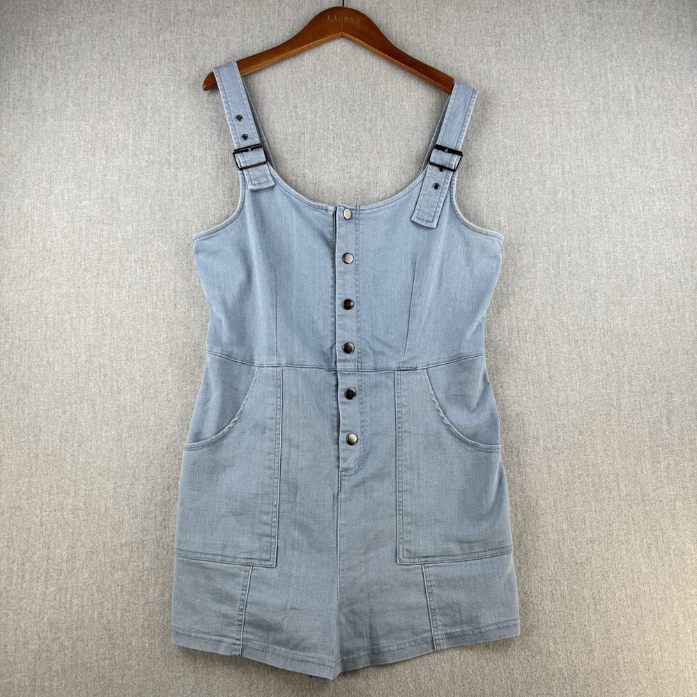 Blashe Romper Womens Large Blue Denim Sleeveless Button Front Shortalls